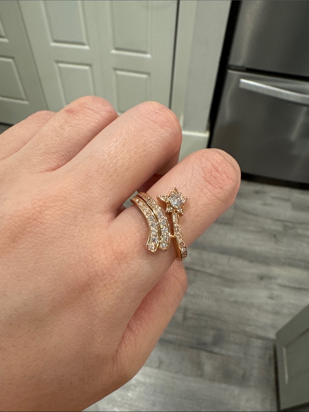 Champagne Gold Meteor Shooting Star CZ Statement Ring Size 8